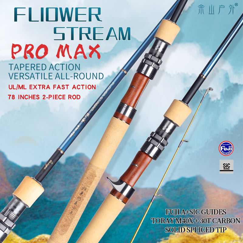 YUSHAN OUTDOOR Flower Stream Pro Max Hybrid-Action Lure Rod (UL Tip / ML Blank) – Sky Blue