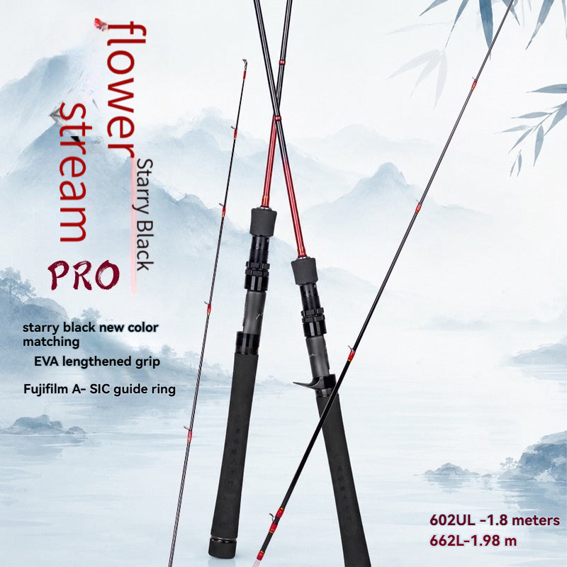 YUSHAN OUTDOOR Flower Stream Pro Star Black Lure Rod – Toray 40T Carbon, Full Fuji SiC Guides, MF Action