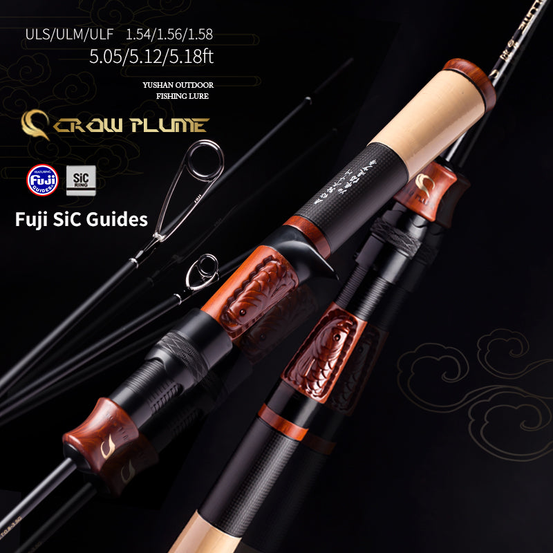 YUSHAN outdoor Crow Plume Micro Lure Rod | Fuji SIC Guides, Rosewood Carved Reel Seat, Toray Carbon