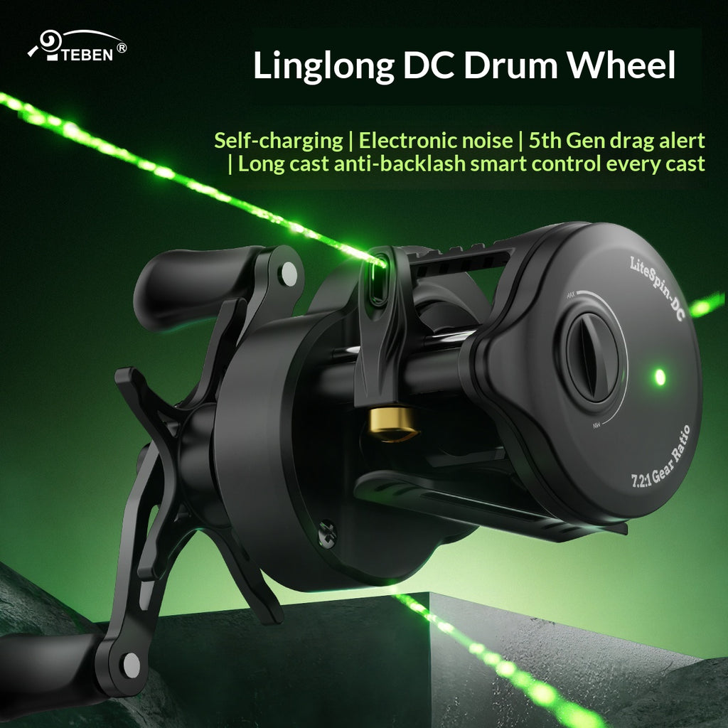 TEBEN LiteSpin-DC Baitcasting Reel | 155g, 12g Spool, Casts from 1.8g, DC Electronic Brake, 5+1 Double-Sealed BB, 7.2:1, Left/Right Hand