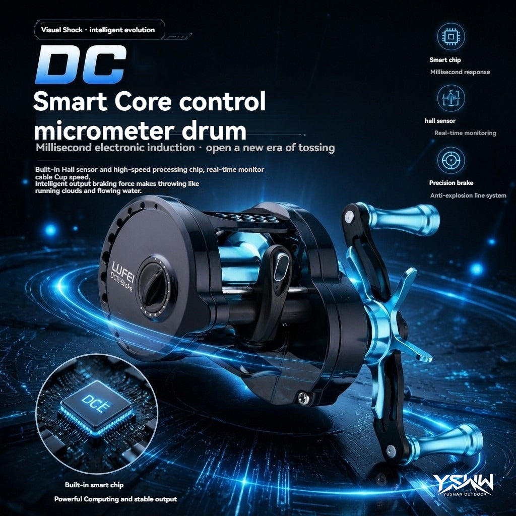 LUFEI-DC Baitcasting Reel | Hall Sensor True DC Chip, 162g, 16g Spool, Aerospace Aluminium Gear, LED + Buzzer, Left/Right Hand