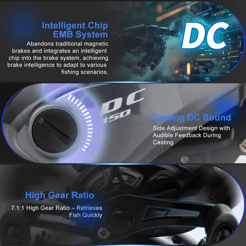 KEDI DC150 Baitcasting Reel | DC Electronic Brake, G1 Hard Aluminium Gear, Hollow Spool, 165g, Left/Right Hand