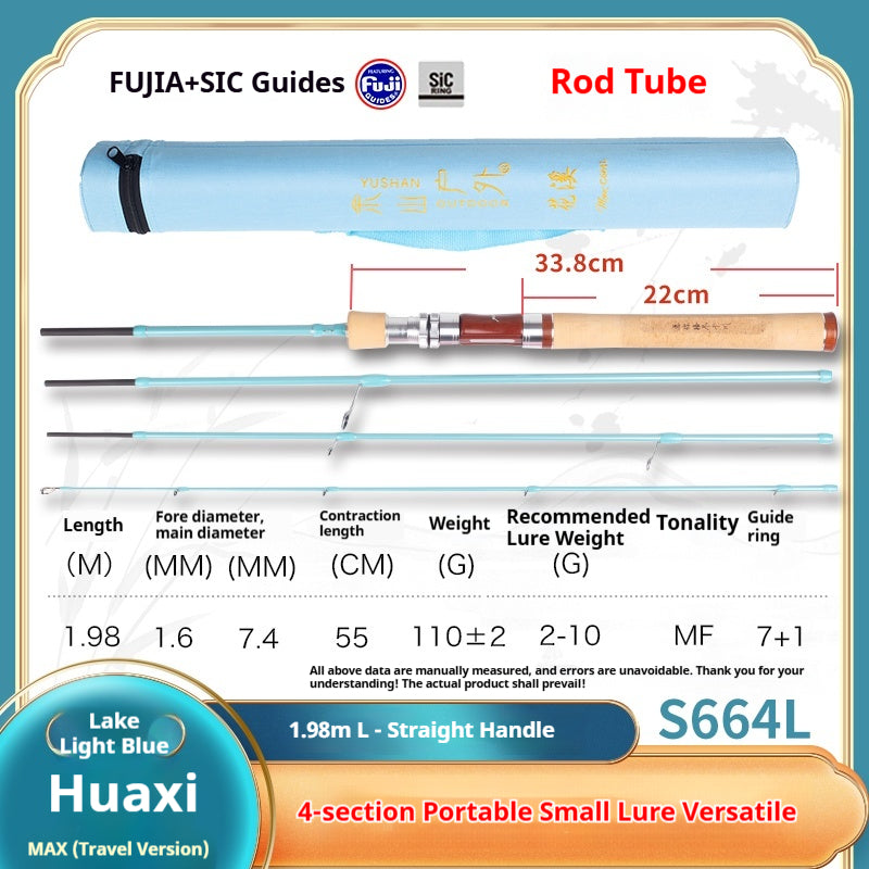 YUSHAN OUTDOOR Flower Stream Max 4-Piece Portable Travel Micro Lure Rod – L Action, Medium-Fast, 1.98m (Blue/Pink | Pistol/Straight Grip)