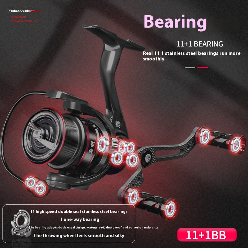YUSHAN OUTDOOR Crow Plume Spinning Reel – 11+1BB Carbon Fiber Double Guide Rod
