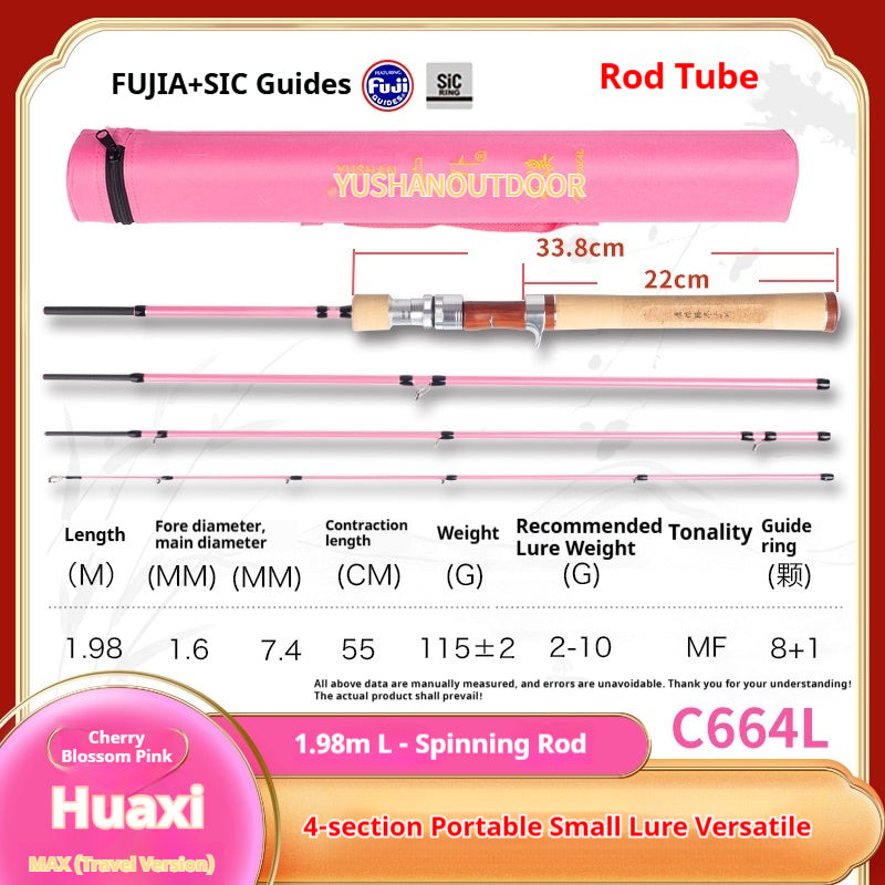 YUSHAN OUTDOOR Flower Stream Max 4-Piece Portable Travel Micro Lure Rod – L Action, Medium-Fast, 1.98m (Blue/Pink | Pistol/Straight Grip)