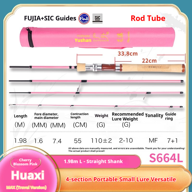 YUSHAN OUTDOOR Flower Stream Max 4-Piece Portable Travel Micro Lure Rod – L Action, Medium-Fast, 1.98m (Blue/Pink | Pistol/Straight Grip)