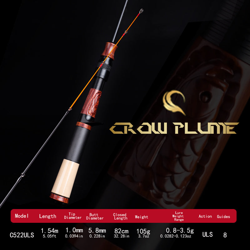 YUSHAN outdoor Crow Plume Micro Lure Rod | Fuji SIC Guides, Rosewood Carved Reel Seat, Toray Carbon