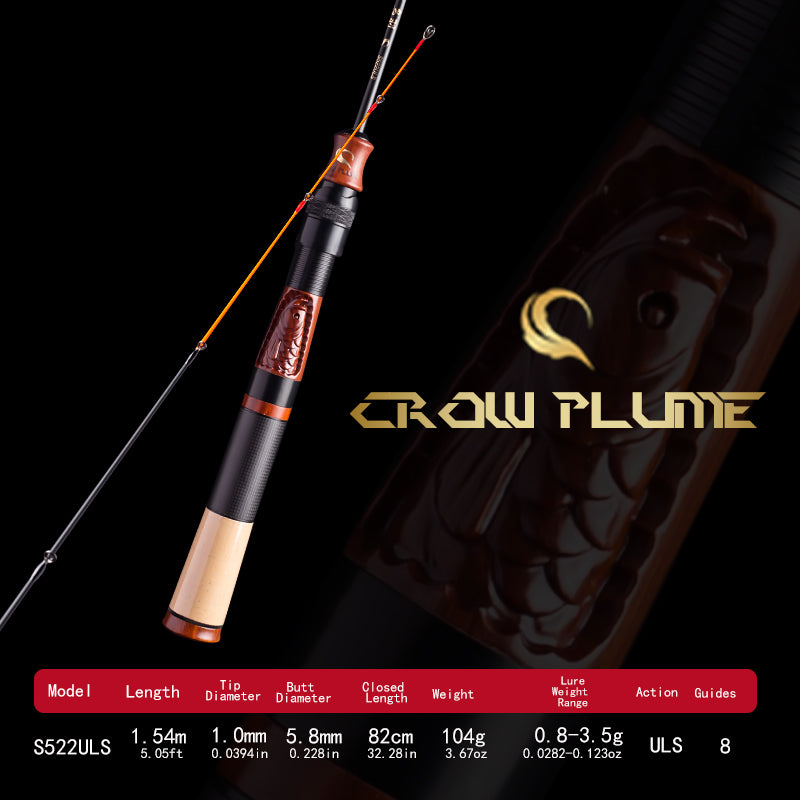 YUSHAN outdoor Crow Plume Micro Lure Rod | Fuji SIC Guides, Rosewood Carved Reel Seat, Toray Carbon