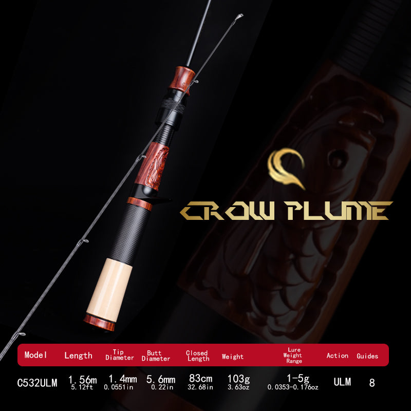YUSHAN outdoor Crow Plume Micro Lure Rod | Fuji SIC Guides, Rosewood Carved Reel Seat, Toray Carbon