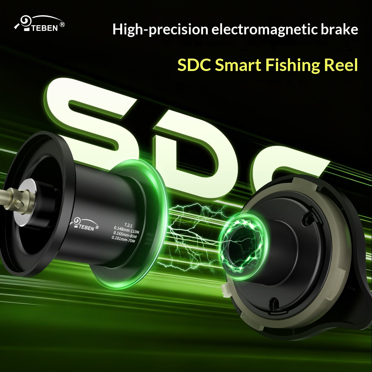 TEBEN LiteSpin-DC Baitcasting Reel | 155g, 12g Spool, Casts from 1.8g, DC Electronic Brake, 5+1 Double-Sealed BB, 7.2:1, Left/Right Hand