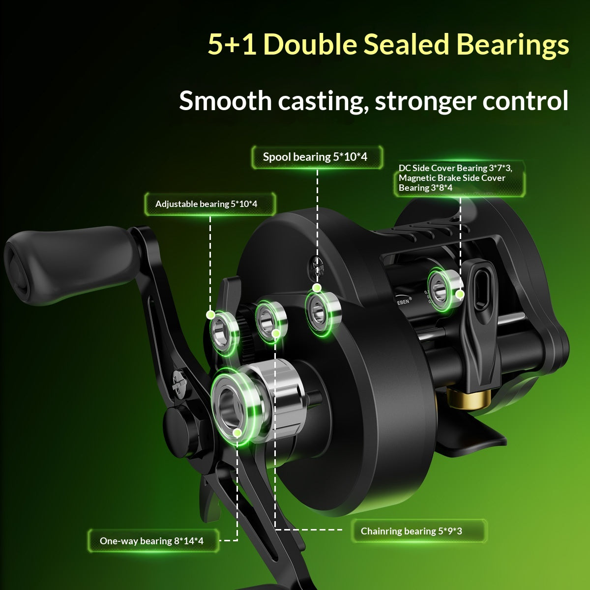 TEBEN LiteSpin-DC Baitcasting Reel | 155g, 12g Spool, Casts from 1.8g, DC Electronic Brake, 5+1 Double-Sealed BB, 7.2:1, Left/Right Hand