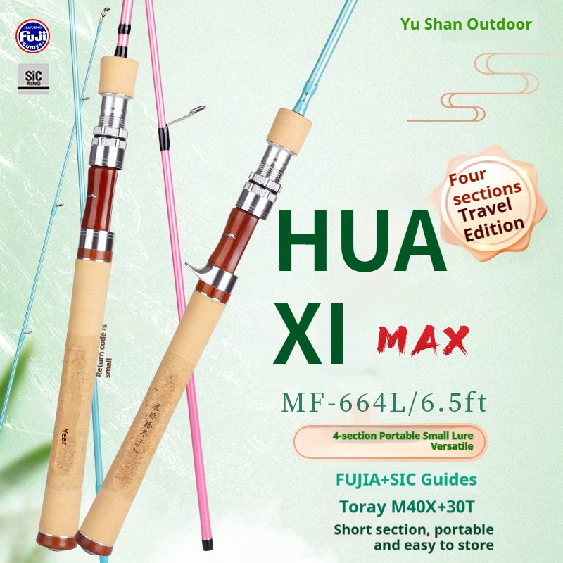YUSHAN OUTDOOR Flower Stream Max 4-Piece Portable Travel Micro Lure Rod – L Action, Medium-Fast, 1.98m (Blue/Pink | Pistol/Straight Grip)