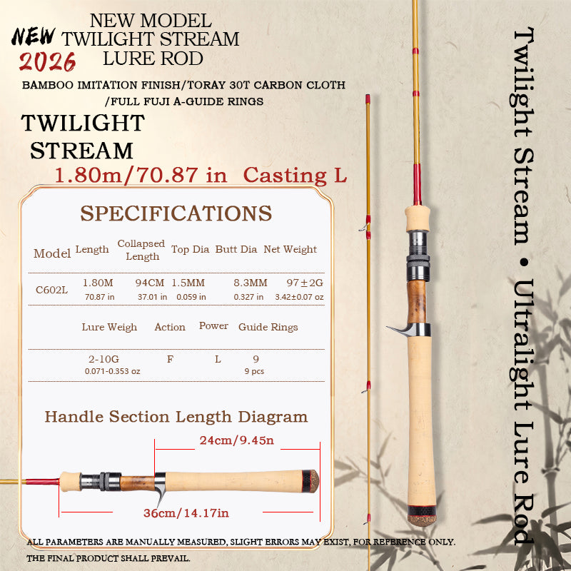 YUSHAN OUTDOOR Twilight Stream UL Fishing Rod 2026 | Bamboo-Finish Lure Rod