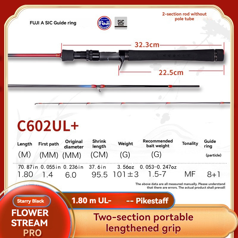 YUSHAN OUTDOOR Flower Stream Pro Star Black Lure Rod – Toray 40T Carbon, Full Fuji SiC Guides, MF Action