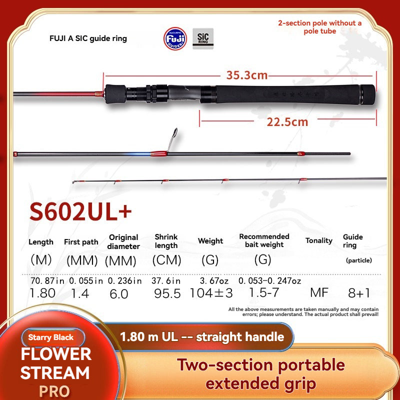 YUSHAN OUTDOOR Flower Stream Pro Star Black Lure Rod – Toray 40T Carbon, Full Fuji SiC Guides, MF Action