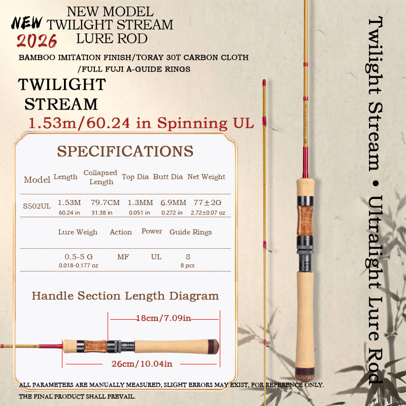 YUSHAN OUTDOOR Twilight Stream UL Fishing Rod 2026 | Bamboo-Finish Lure Rod