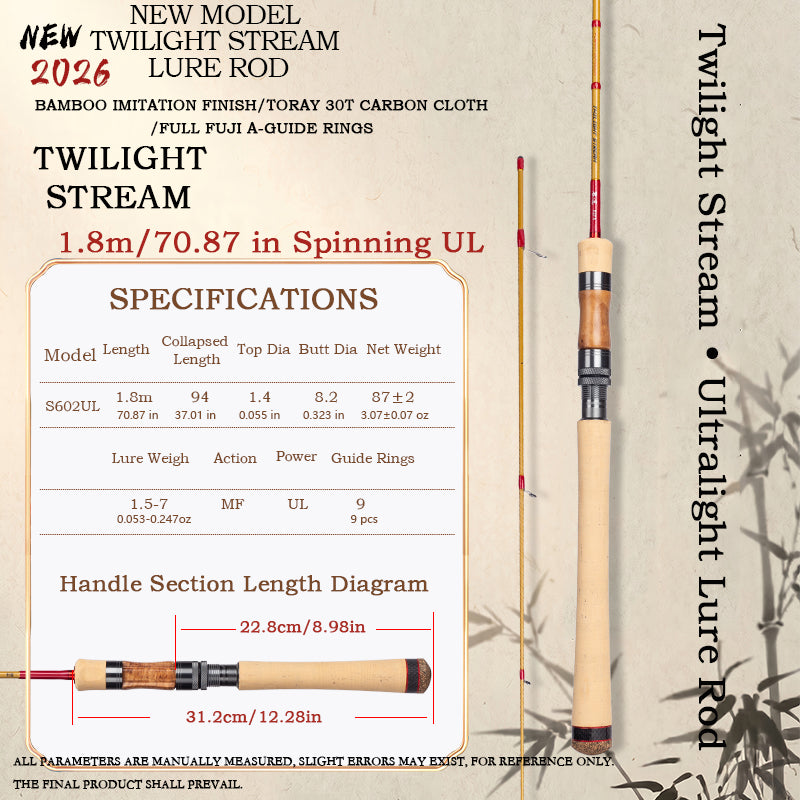 YUSHAN OUTDOOR Twilight Stream UL Fishing Rod 2026 | Bamboo-Finish Lure Rod