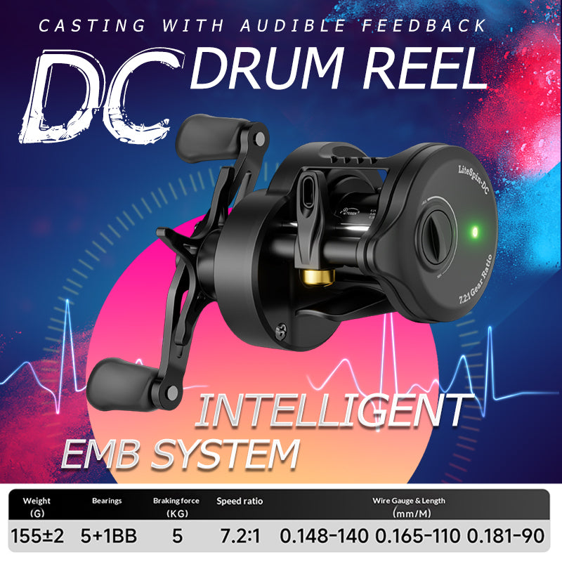 TEBEN LiteSpin-DC Baitcasting Reel | 155g, 12g Spool, Casts from 1.8g, DC Electronic Brake, 5+1 Double-Sealed BB, 7.2:1, Left/Right Hand