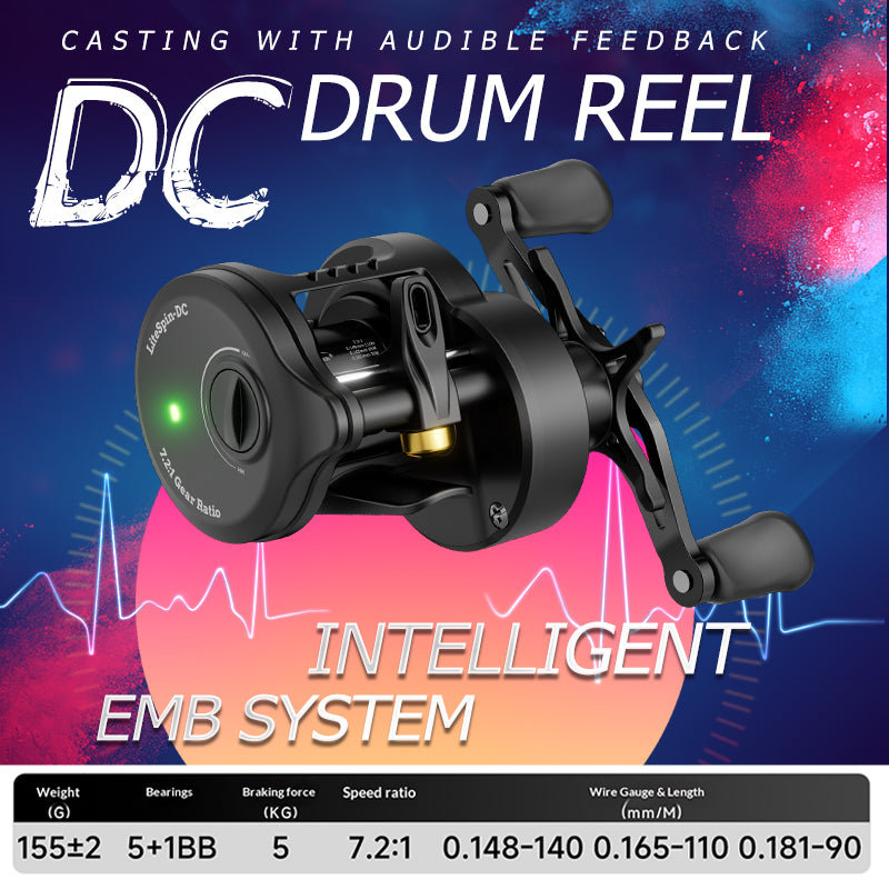 TEBEN LiteSpin-DC Baitcasting Reel | 155g, 12g Spool, Casts from 1.8g, DC Electronic Brake, 5+1 Double-Sealed BB, 7.2:1, Left/Right Hand