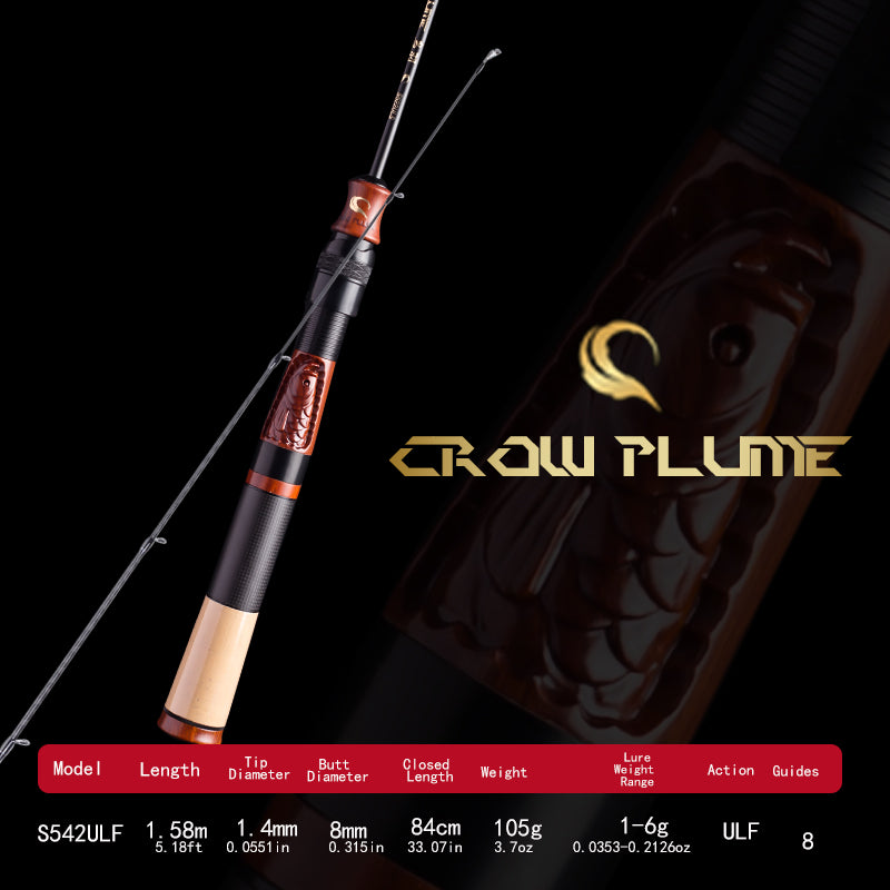 YUSHAN outdoor Crow Plume Micro Lure Rod | Fuji SIC Guides, Rosewood Carved Reel Seat, Toray Carbon